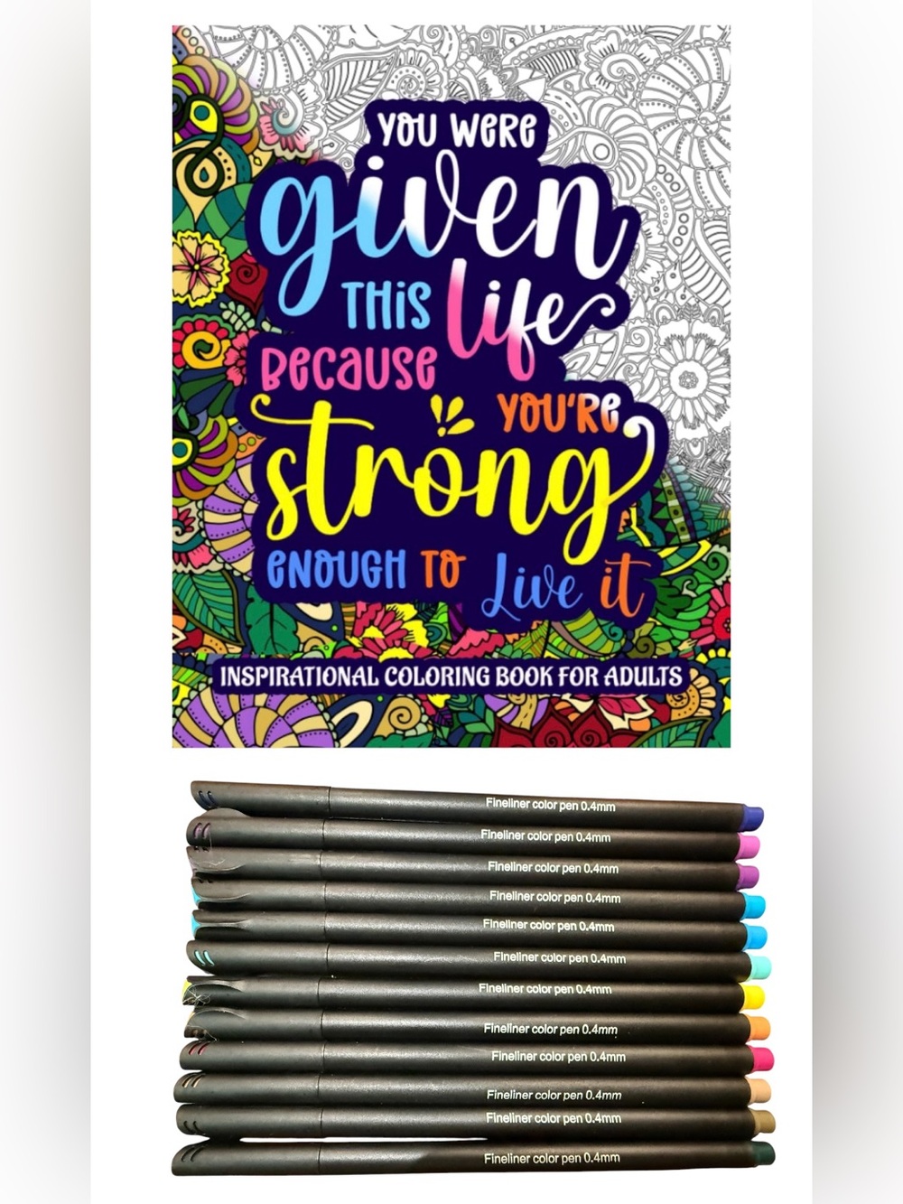 Inspirational Coloring Book with Assorted Fineliner Pen Set -